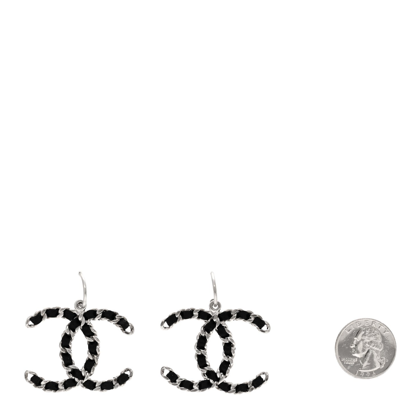 Lambskin CC Chain Drop Earrings Black Silver