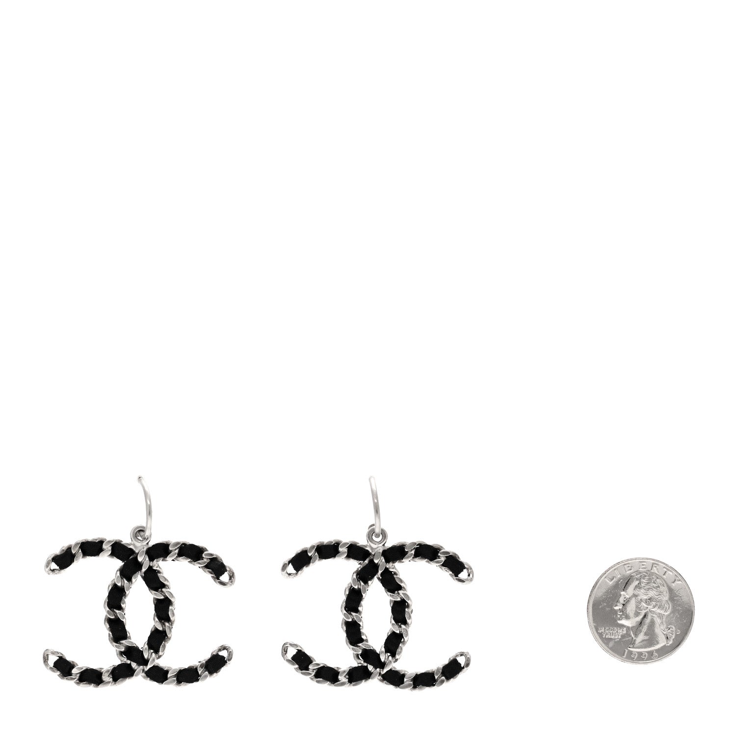 Chanel Lambskin CC Chain Drop Earrings Black Silver 2 of 5