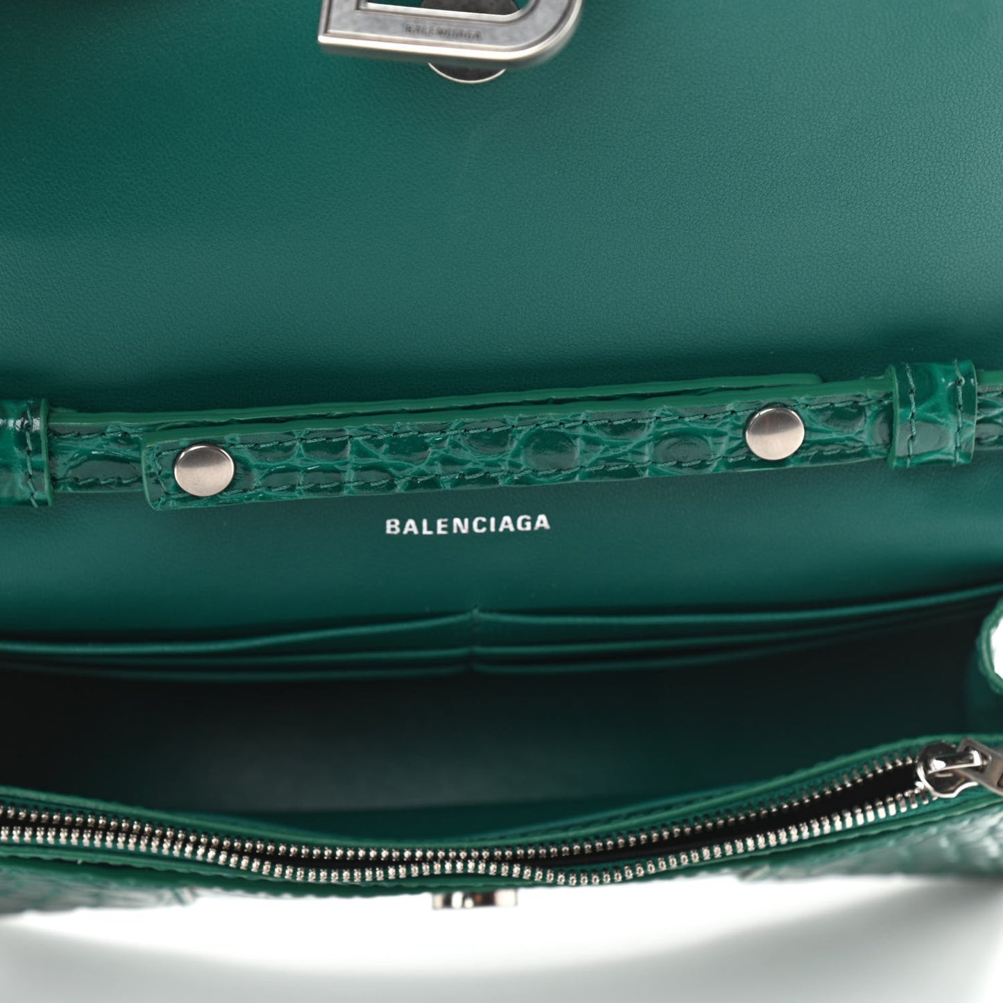Shiny Calfskin Crocodile Embossed Hourglass Chain Bag Green