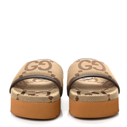 Gucci Monogram Jumbo GG Nappa Samoa Platform 40mm Slide Sandals 35 Camel Ebony New Acero 2 of 8