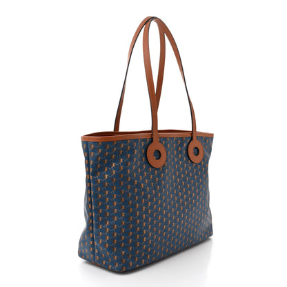 Moynat Grained Calfskin Canvas 1920 Oh! Tote Ruban Duo MM Indigo Bronze Cognac 3 of 10