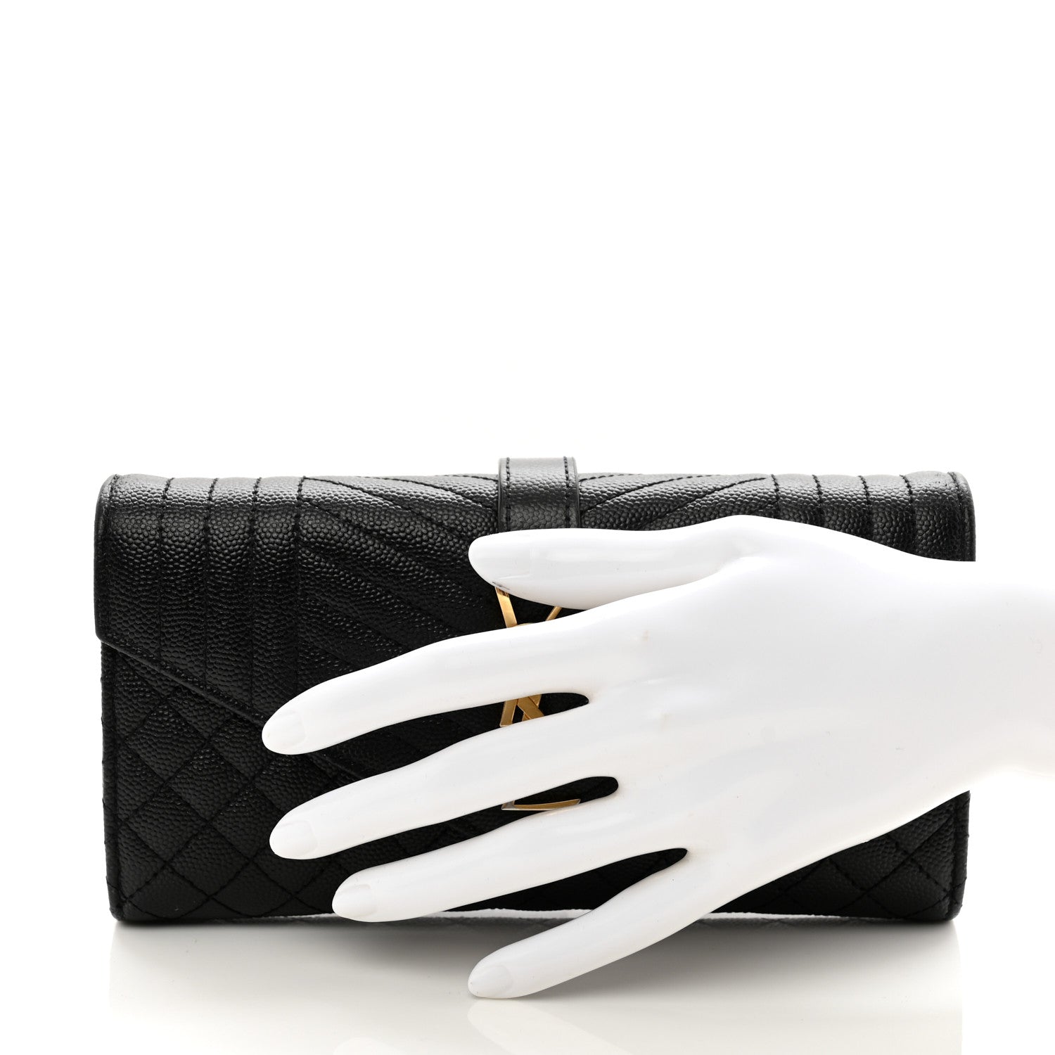 Saint Laurent Grain De Poudre Mixed Matelasse Triquilt Large Monogram Wallet Black 2 of 12