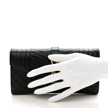 Saint Laurent Grain De Poudre Mixed Matelasse Triquilt Large Monogram Wallet Black 2 of 12
