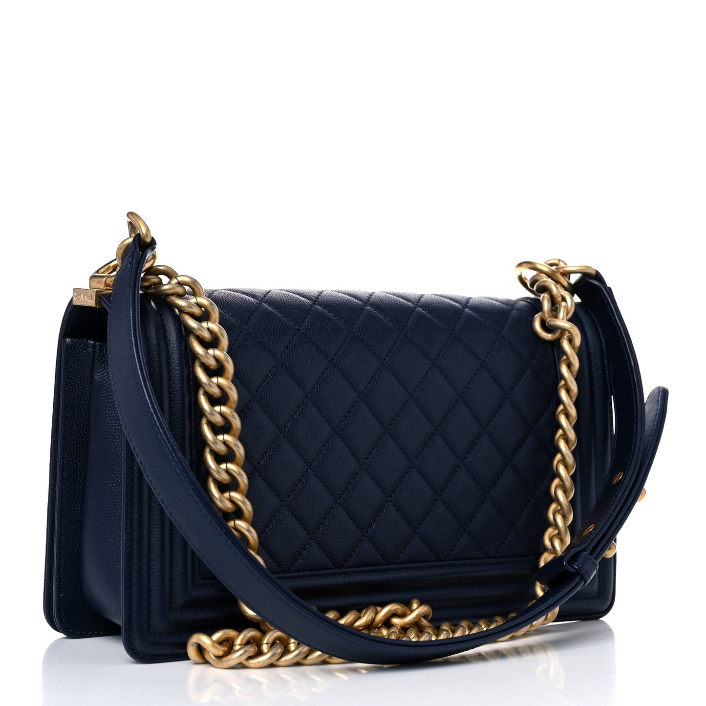 Caviar Quilted Medium Boy Flap Dark Blue