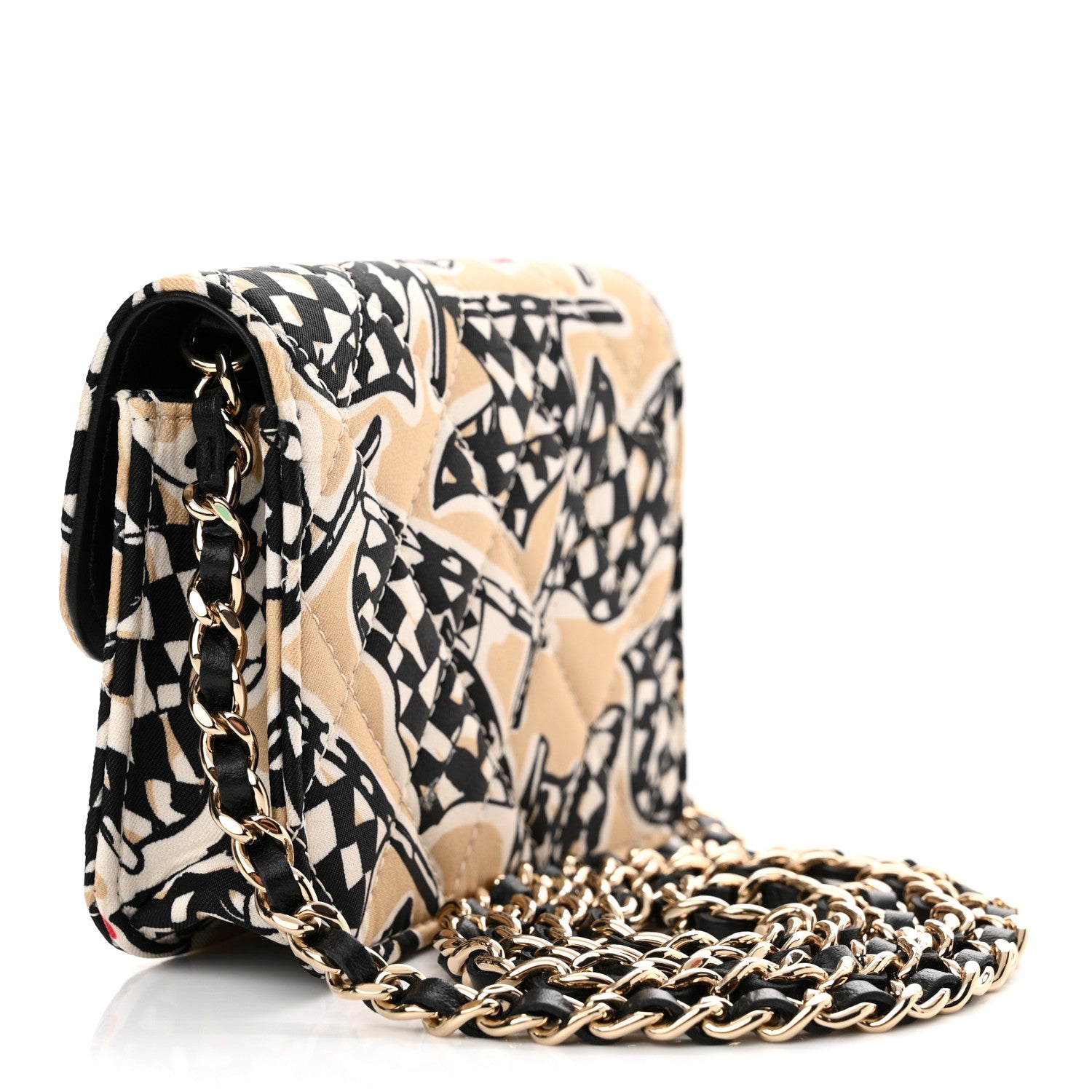 Chanel Canvas Check Flag Printed CC Clutch With Chain Beige Multicolor 3 of 12