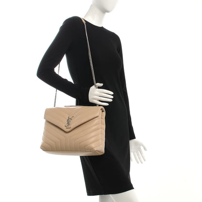 Saint Laurent Calfskin Y Quilted Monogram Medium Loulou Chain Satchel Nude Powder 2 of 12