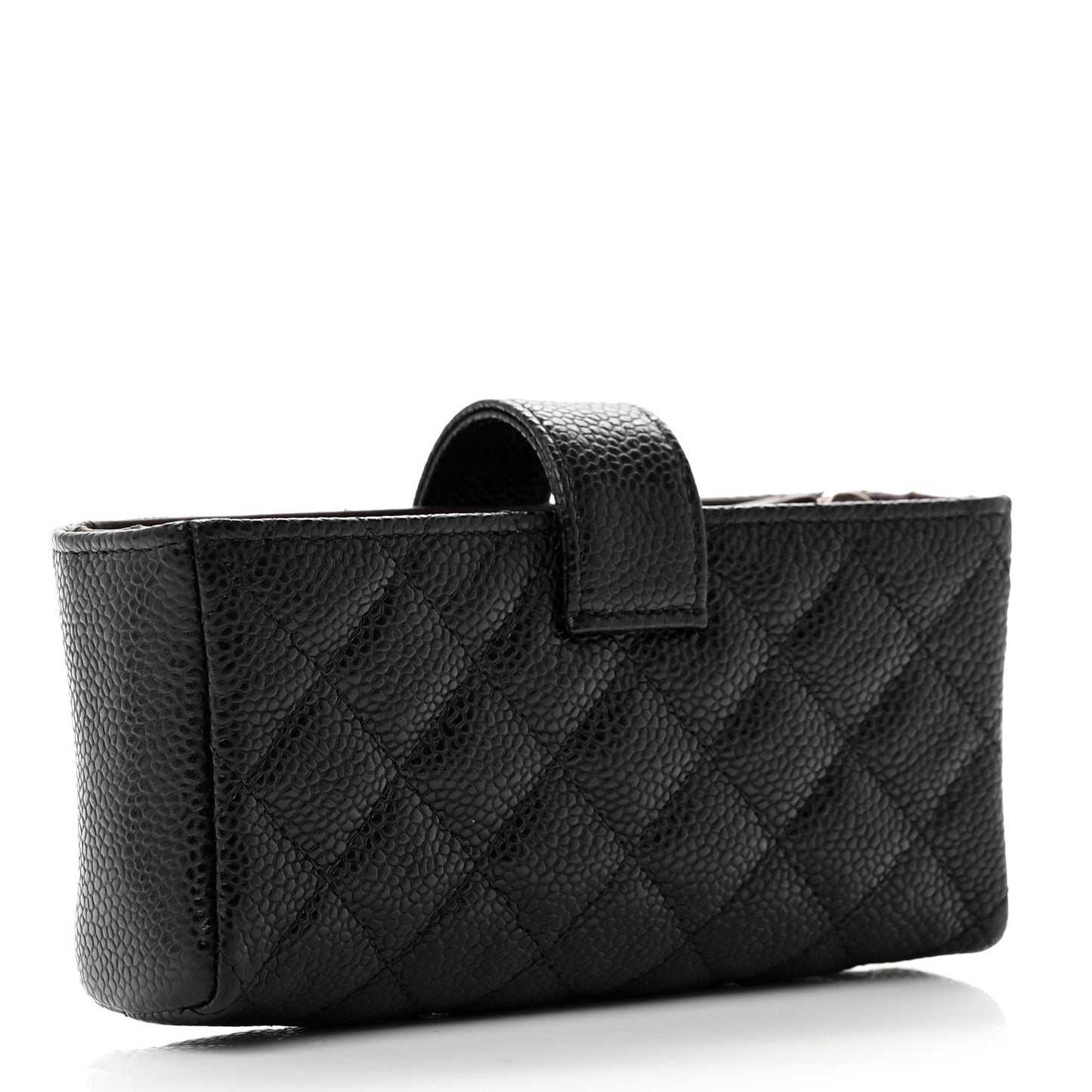 Caviar Quilted Mini Phone Holder Clutch Black