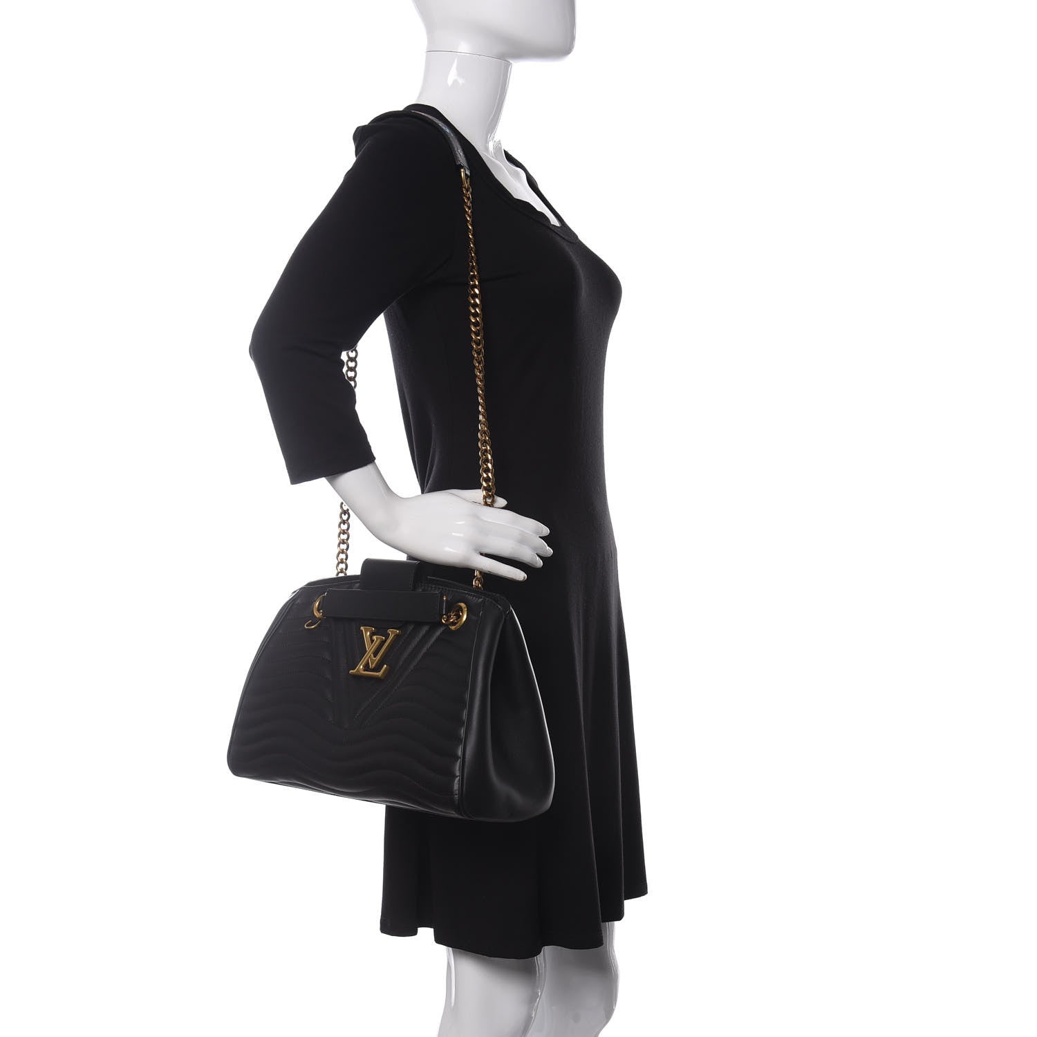 Louis Vuitton Calfskin New Wave Chain Tote Black 3 of 9