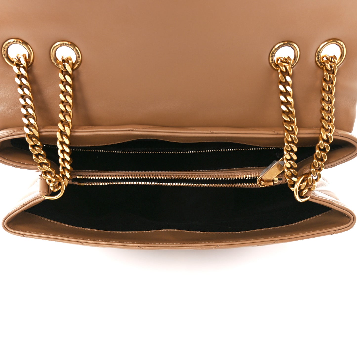 Calfskin Y Quilted Monogram Medium Loulou Chain Satchel Natural Tan