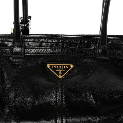 Prada Glossy Calfskin Triangle Medium Bonnie Shoulder Bag Black 8 of 10