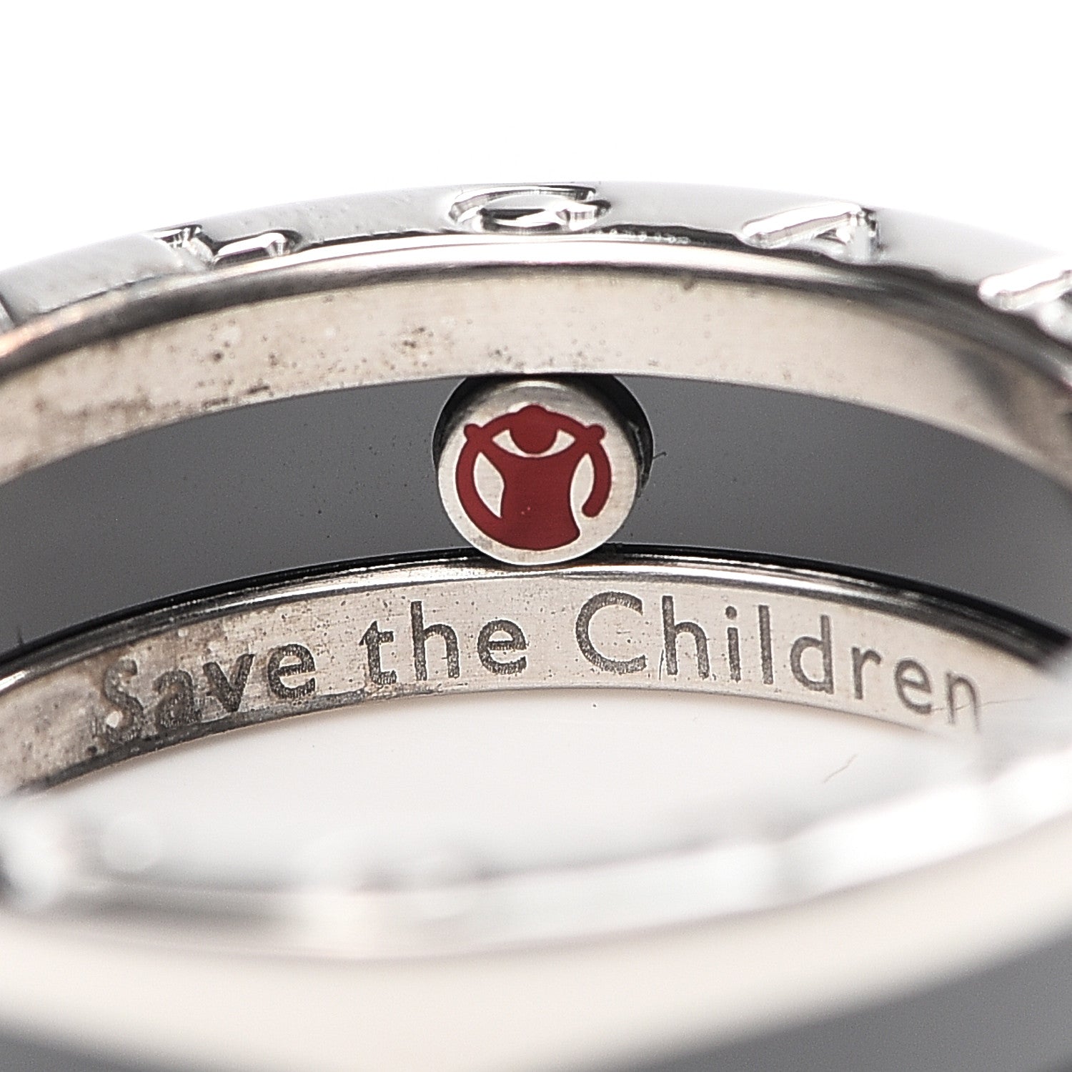 Bulgari Sterling Silver Ceramic Save The Children One-Band Ring 56 7.5 6 of 7