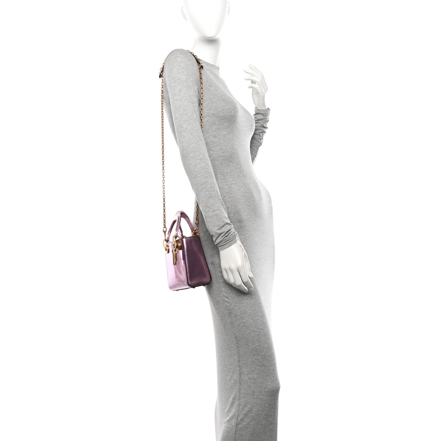 Christian Dior Metallic Glazed Calfskin Mini Lady Dior Pink 2 of 11