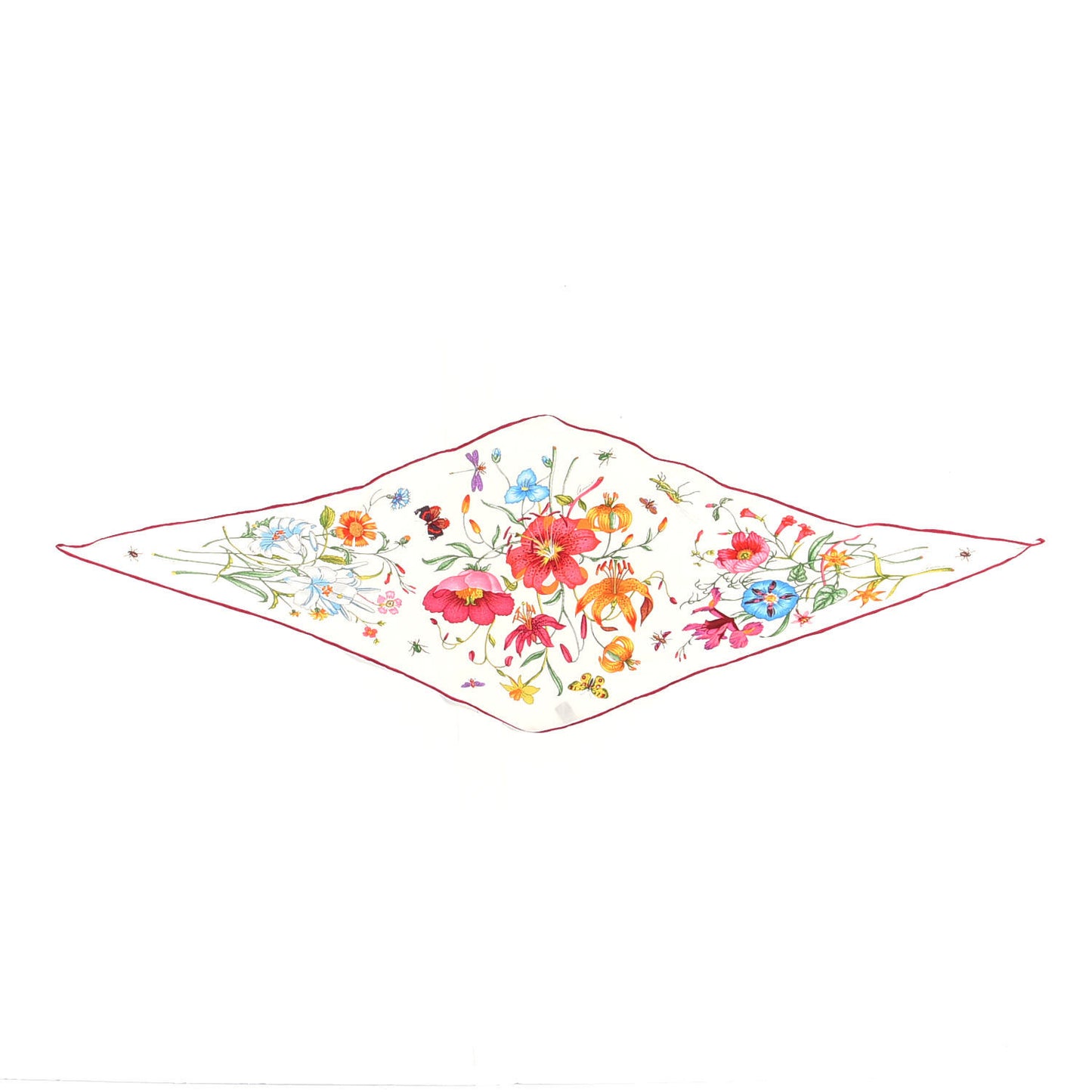 Silk Floral Triangle Scarf White Multicolor