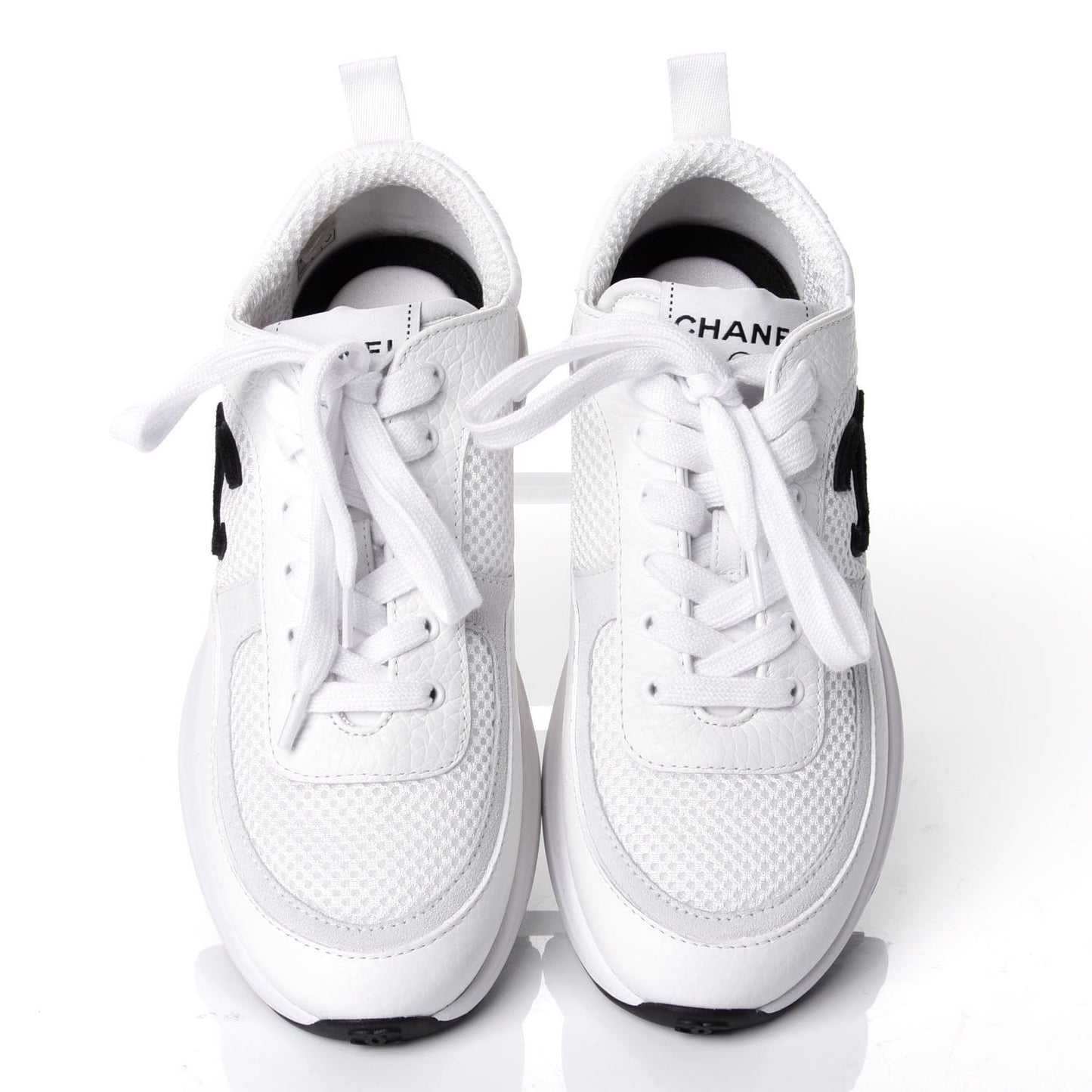 Calfskin Mesh Lycra Suede Womens Logo Sneakers 37.5 White
