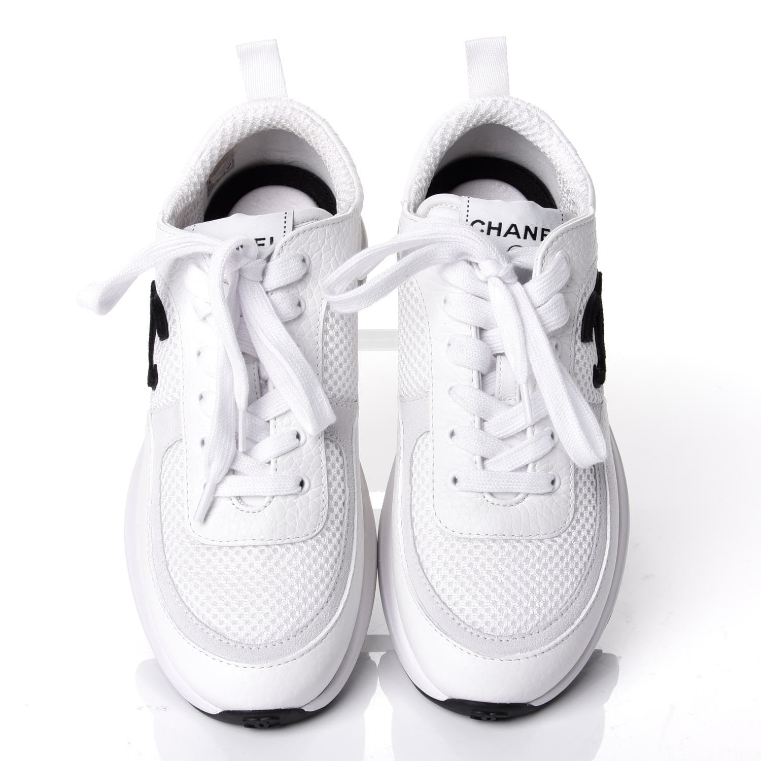 Chanel Calfskin Mesh Lycra Suede Womens Logo Sneakers 37.5 White 5 of 11