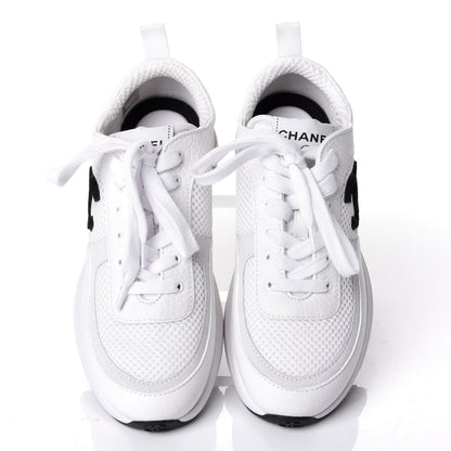 Chanel Calfskin Mesh Lycra Suede Womens Logo Sneakers 37.5 White 5 of 11