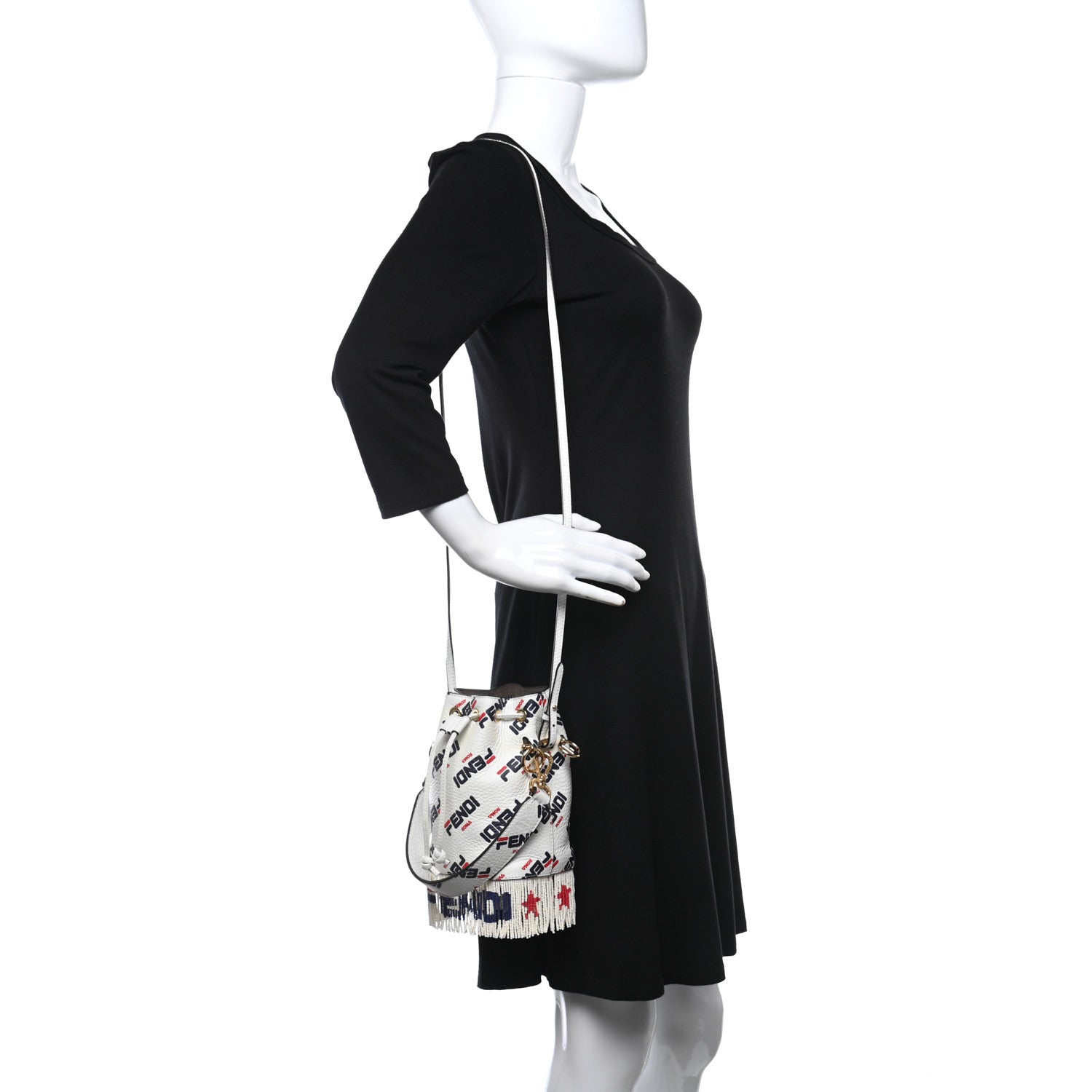 Fendi X FILA Calfskin F is Fendi Mania Fringe Mini Mon Tresor Bucket Bag White 2 of 8