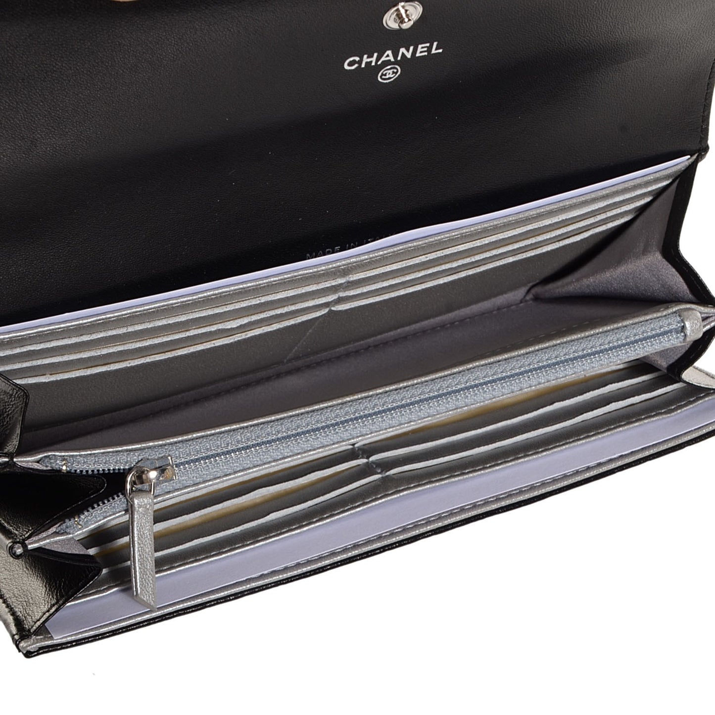Lambskin Embossed Camellia Large Gusset Flap Wallet Black