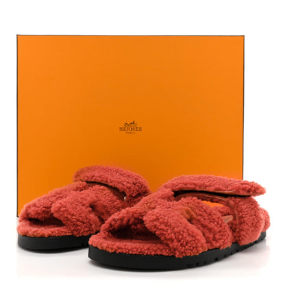 Hermes Woolskin Womens Chypre Sandals 38 Rouge De Turin 8 of 8