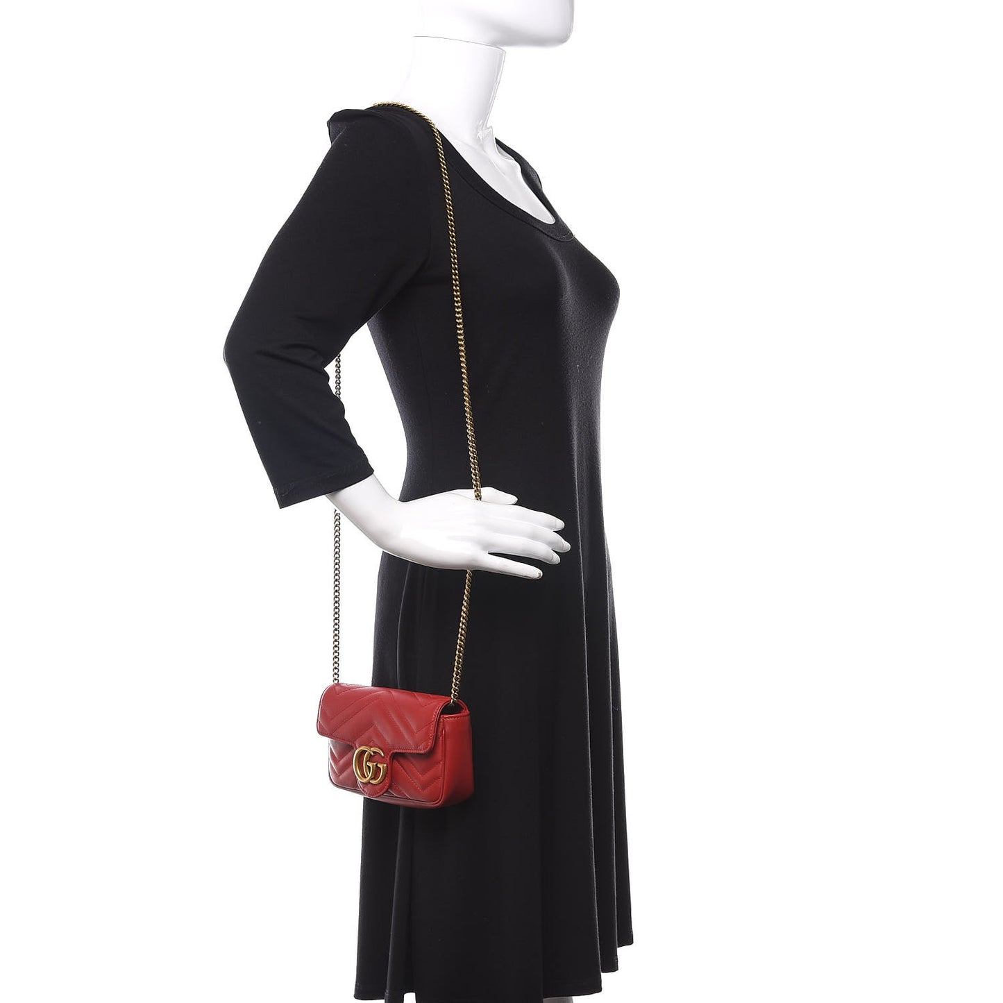 Calfskin Matelasse Super Mini GG Marmont Shoulder Bag Hibiscus Red