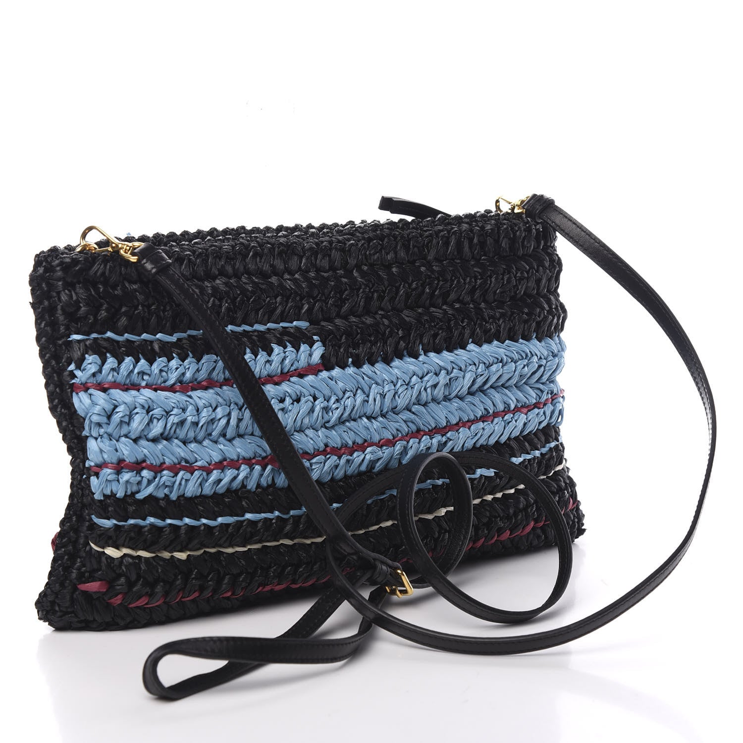 Prada Raffia Woven Crossbody Black 2 of 8