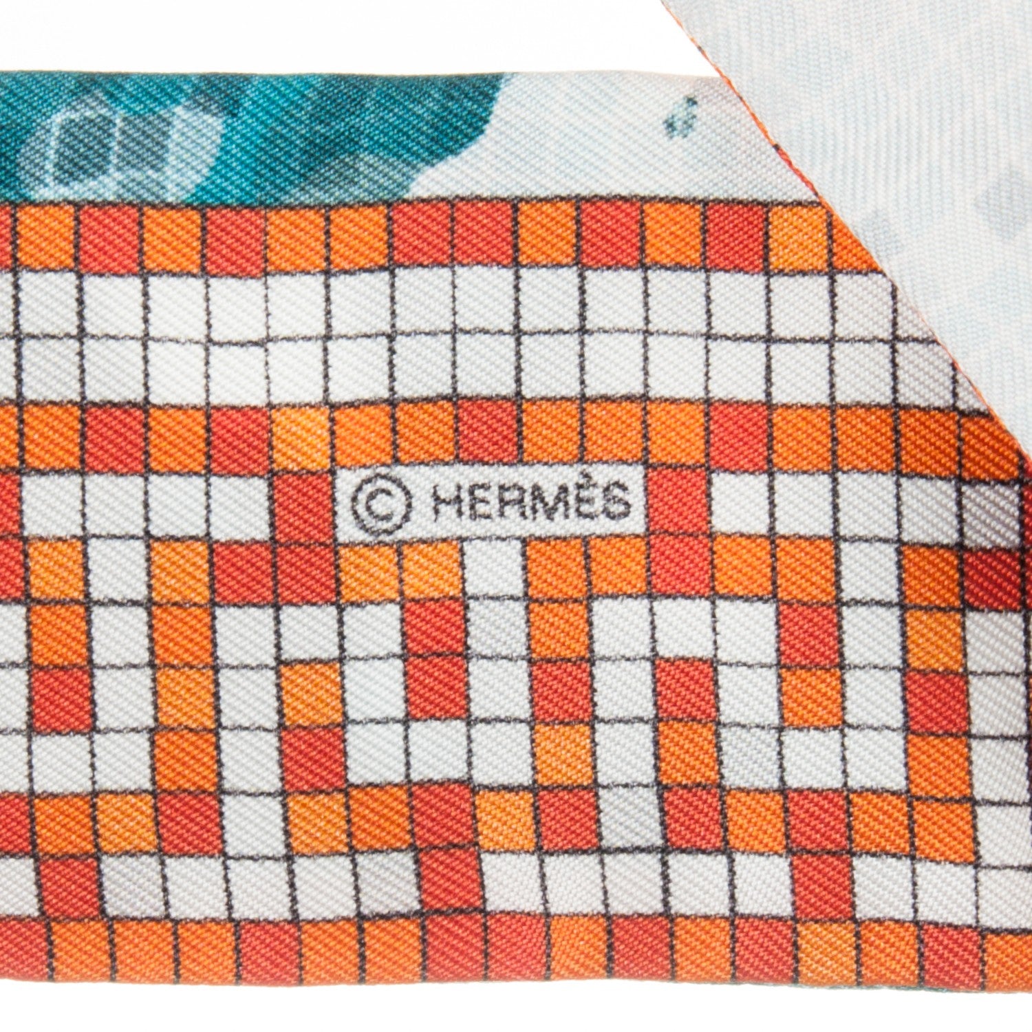 Hermes Silk A Beverly Hills Twilly Orange Bleu Blanc 3 of 5