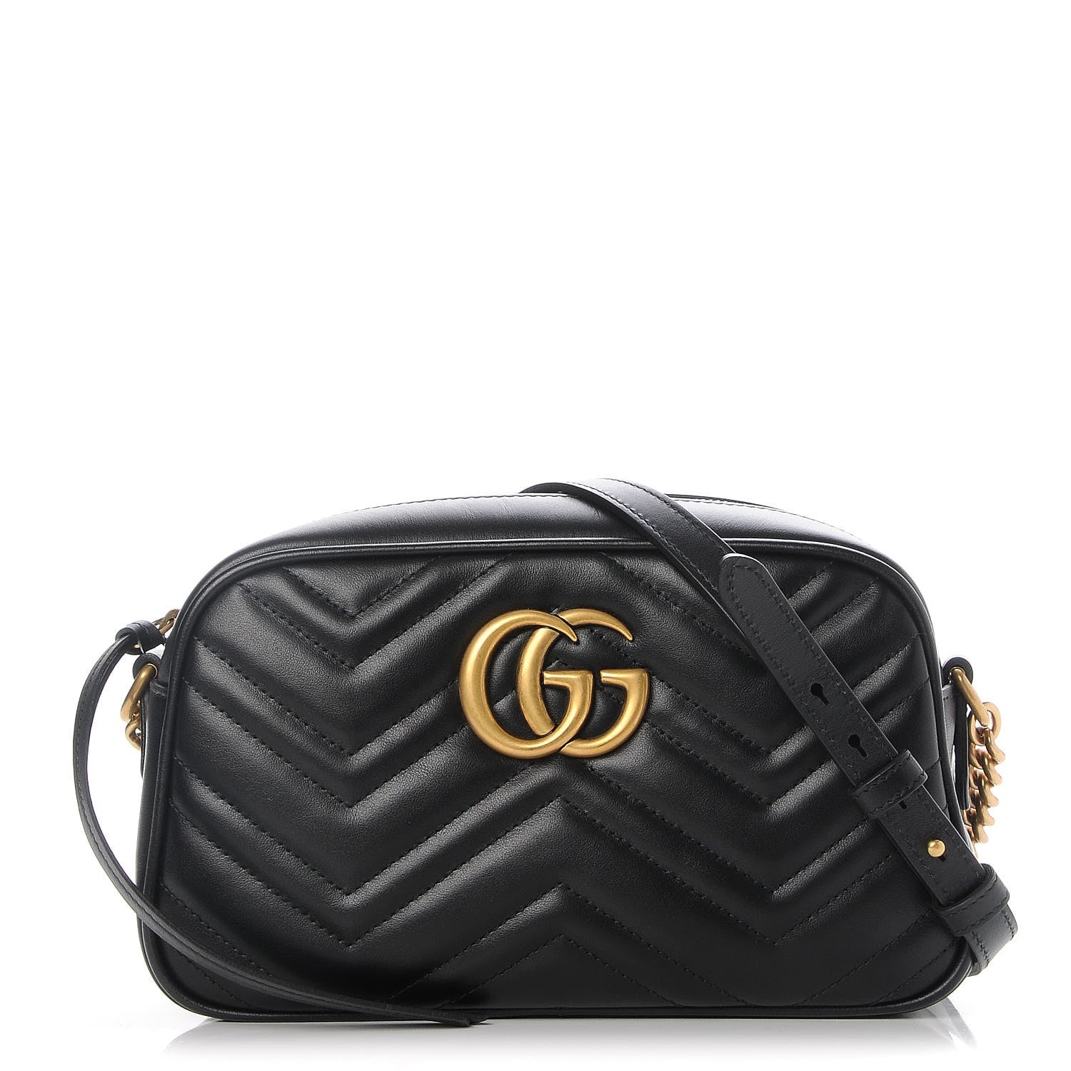 Gucci Calfskin Matelasse Small GG Marmont Chain Shoulder Bag Black 1 of 8