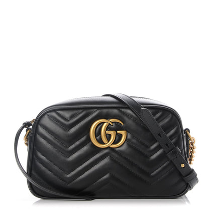 Gucci Calfskin Matelasse Small GG Marmont Chain Shoulder Bag Black 1 of 8