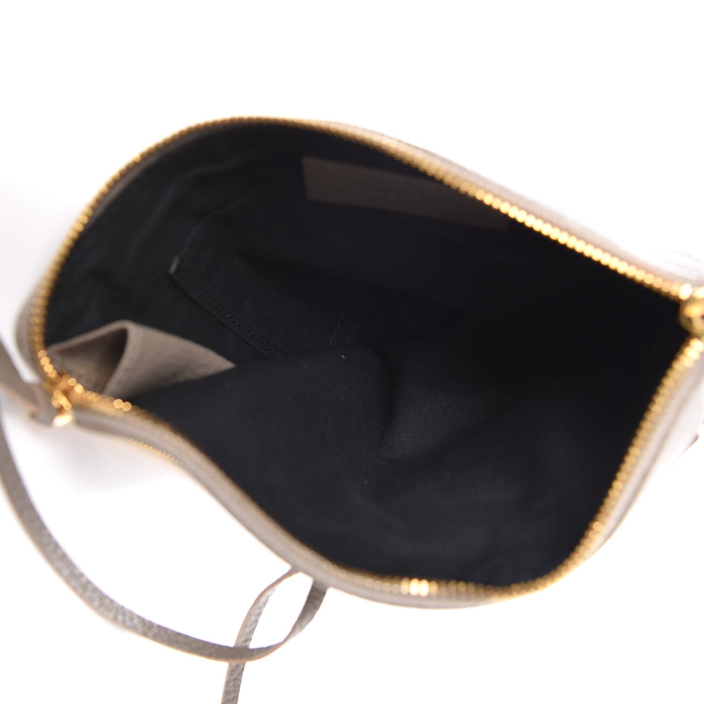 Chevre Gold Metallic Edge Hardware Pouch Gris Taupe