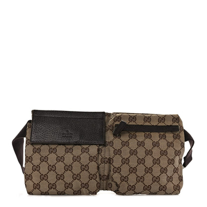 Gucci GG Monogram Double Pocket Belt Bag Dark Brown 1 of 10