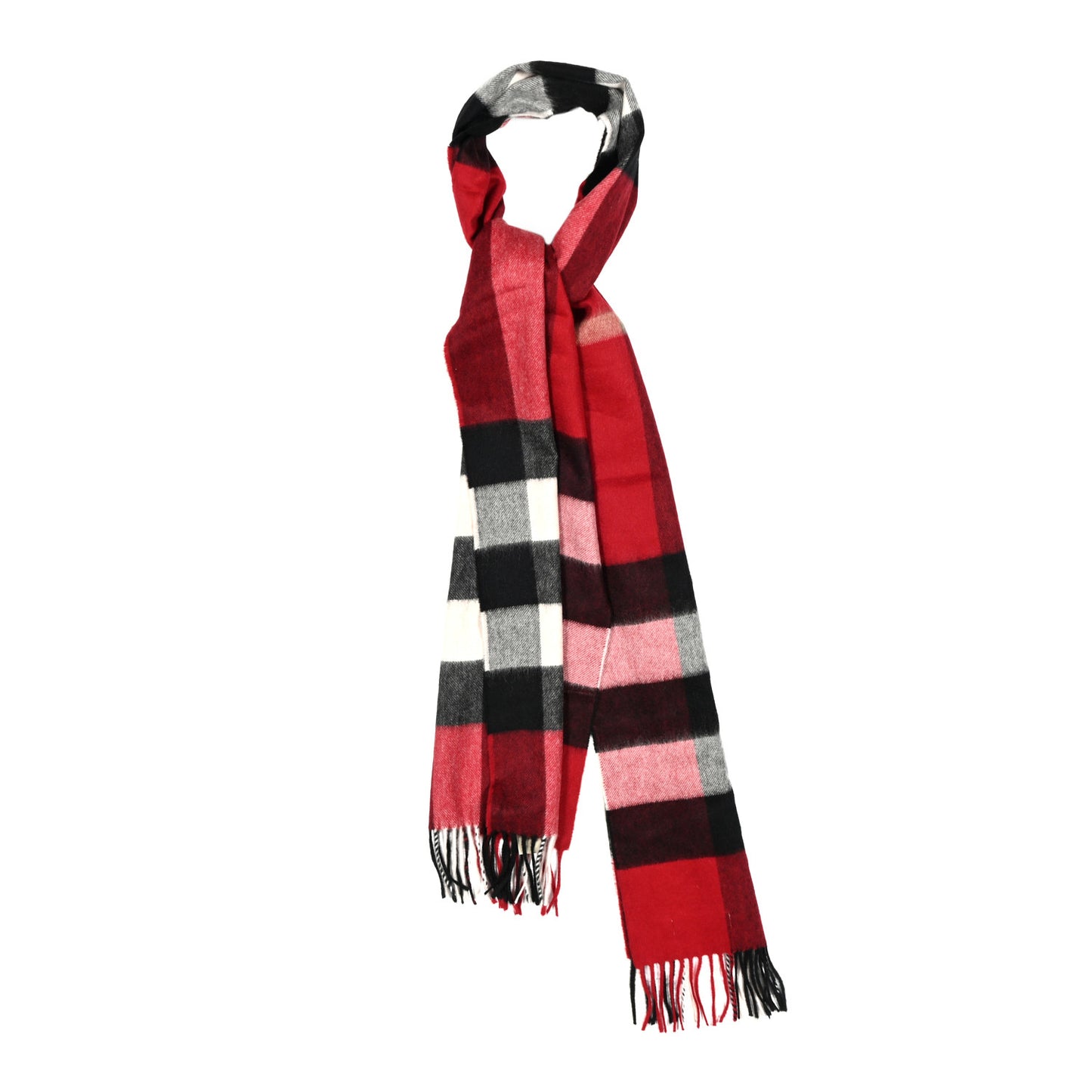 Cashmere Half Mega Check Fringe Scarf Red