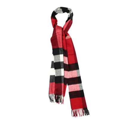 Burberry Cashmere Half Mega Check Fringe Scarf Red 1 of 5