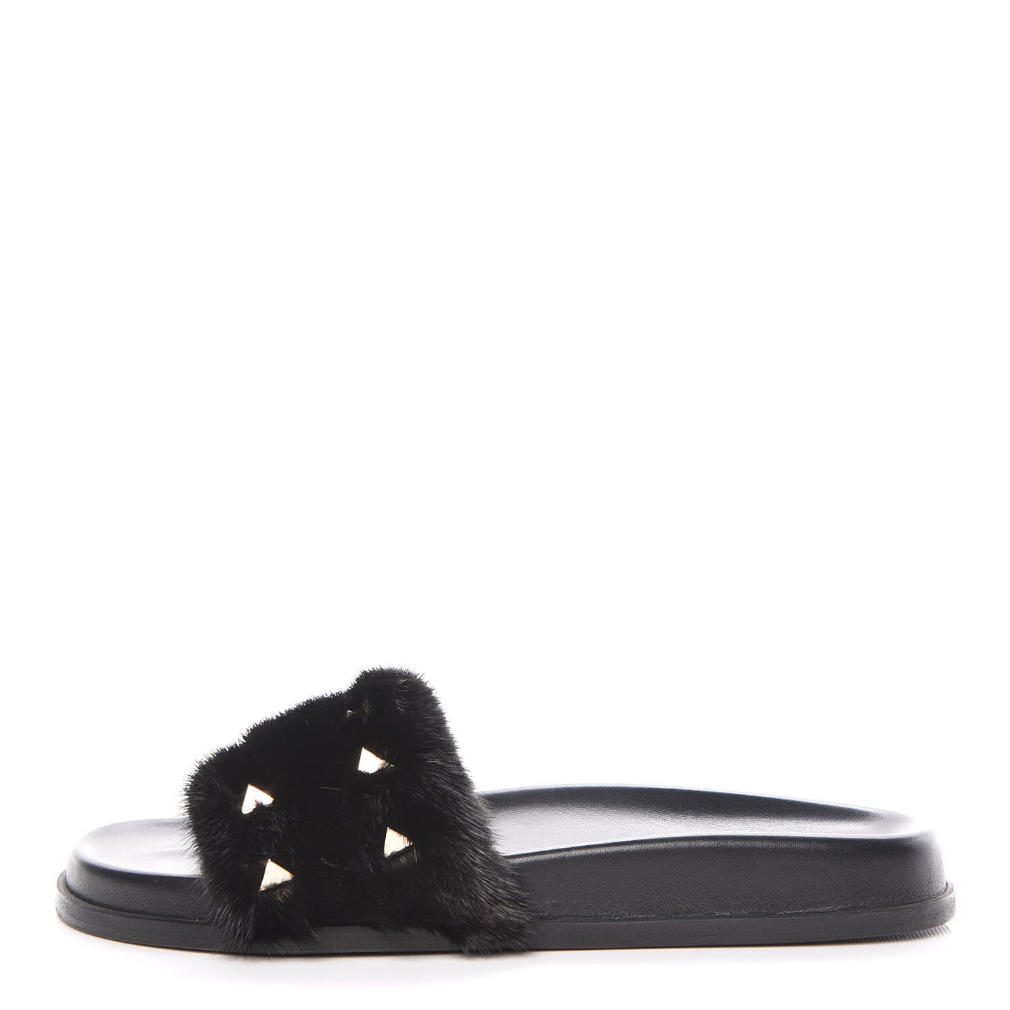 Mink Fur Rockstud Slide Sandals 38 Black