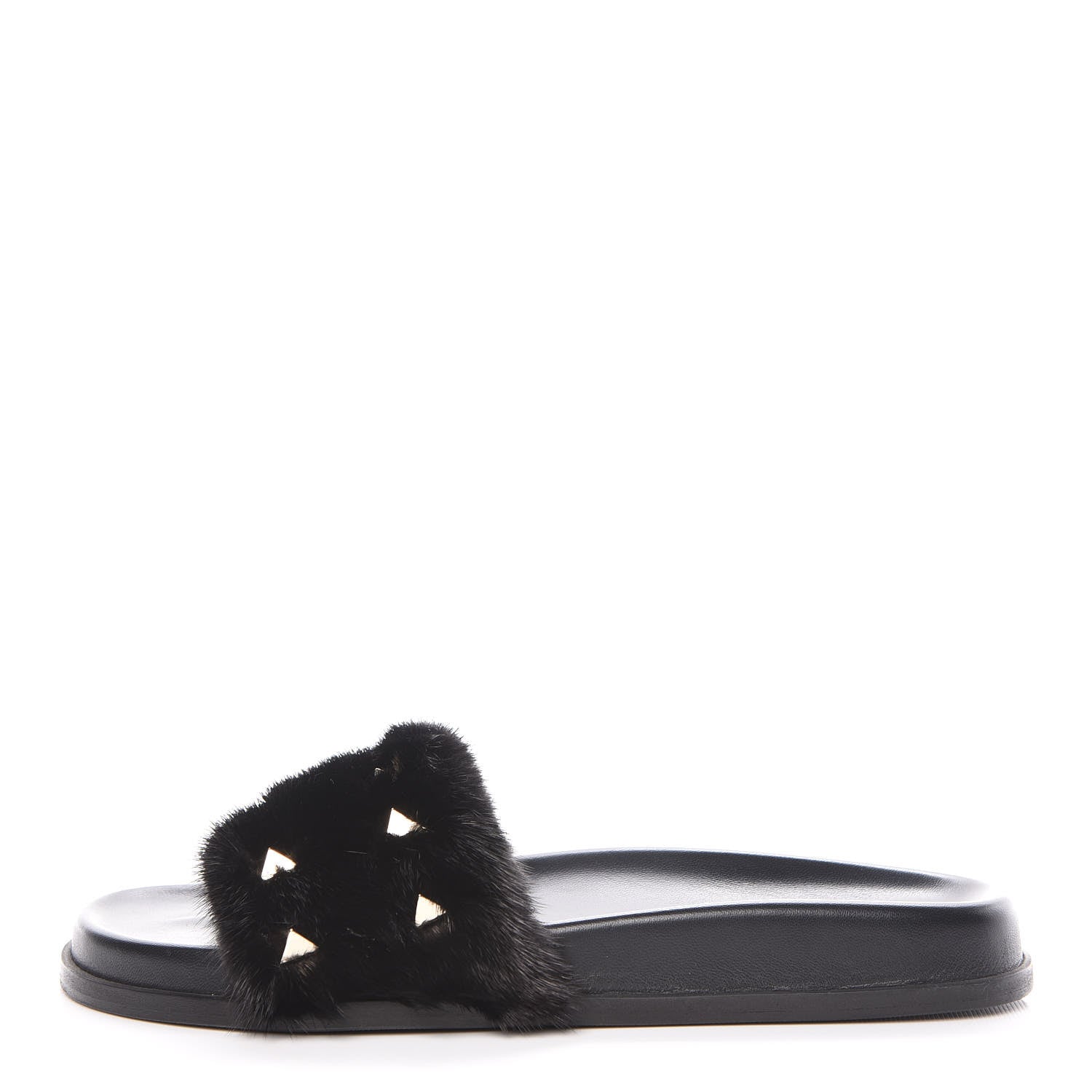 Valentino Garavani Mink Fur Rockstud Slide Sandals 38 Black 1 of 10