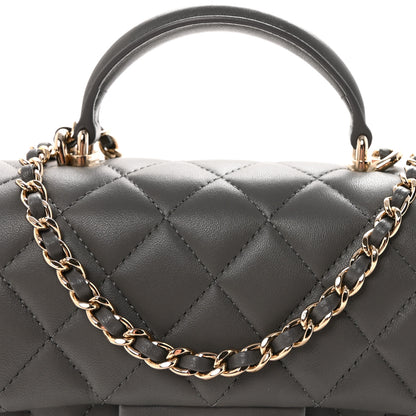 Chanel Lambskin Quilted Mini Top Handle Rectangular Flap Dark Grey 8 of 10