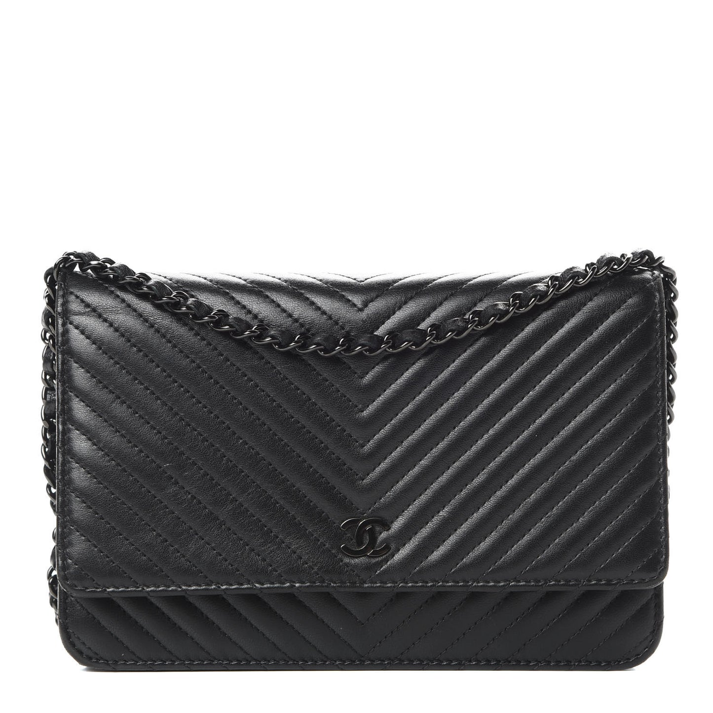 Lambskin Chevron Quilted Wallet On Chain WOC So Black