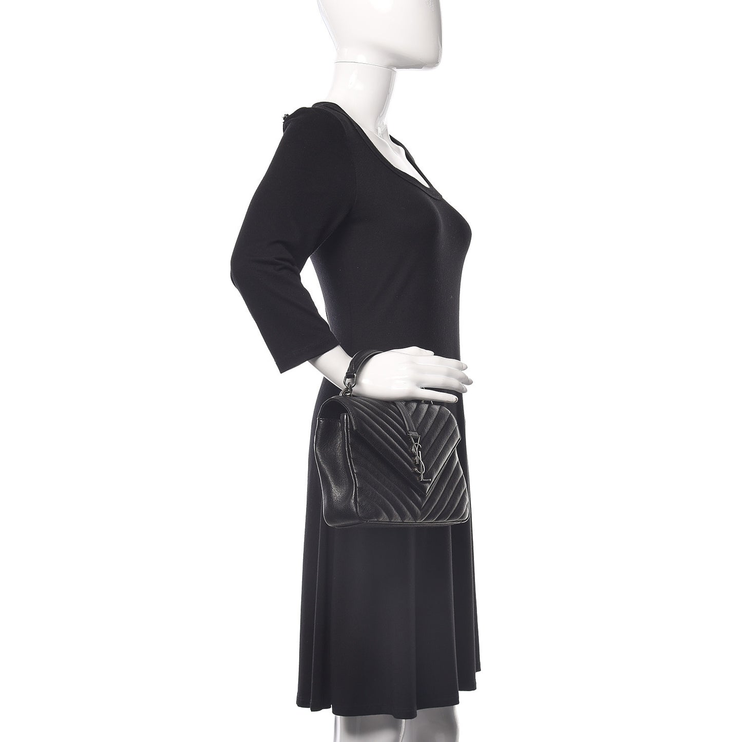 Sheepskin Matelasse Chevron Monogram Medium College Bag Black