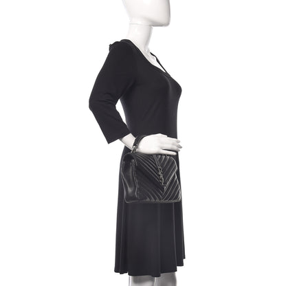 Saint Laurent Sheepskin Matelasse Chevron Monogram Medium College Bag Black 2 of 11