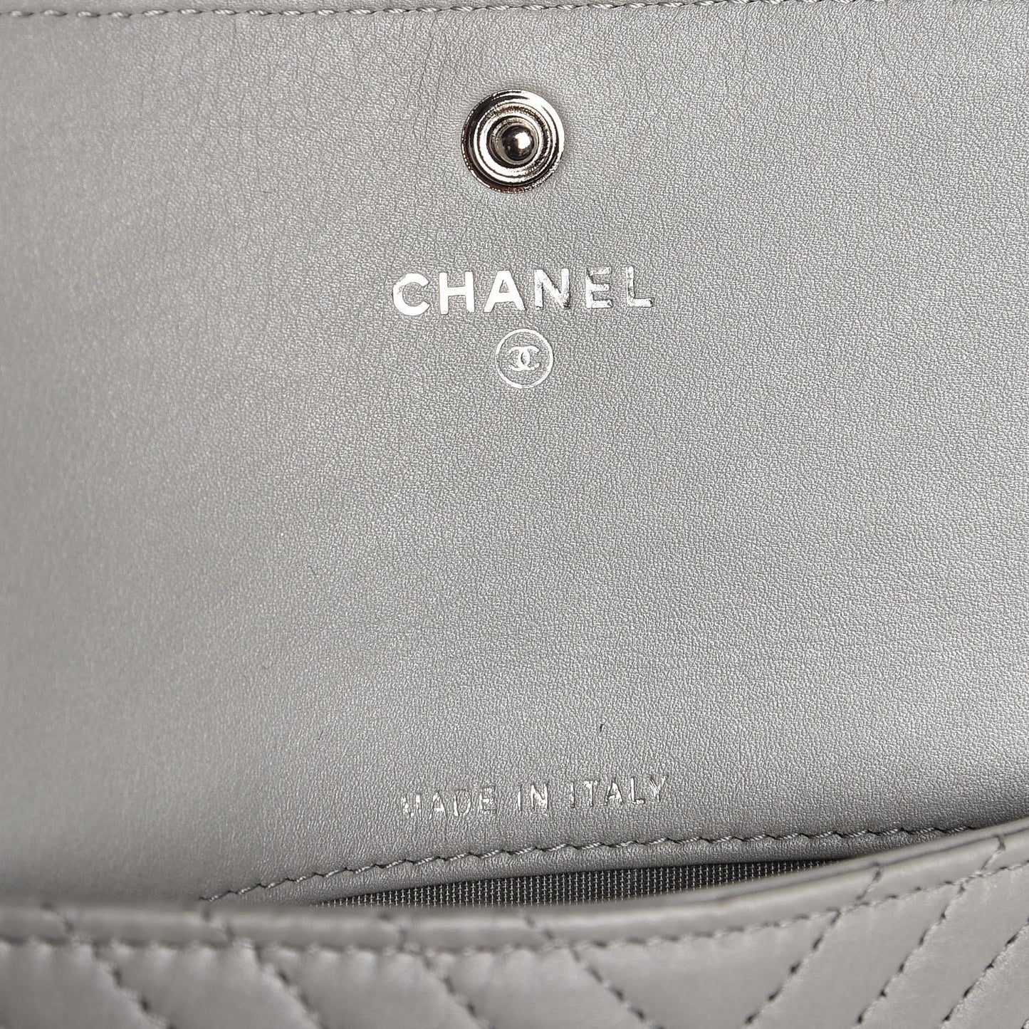 Calfskin Chevron Quilted Boy Wallet On Removable Chain WOC Grey
