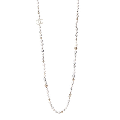 Chanel Marble Beaded CC Long Necklace Gold White 1 of 5