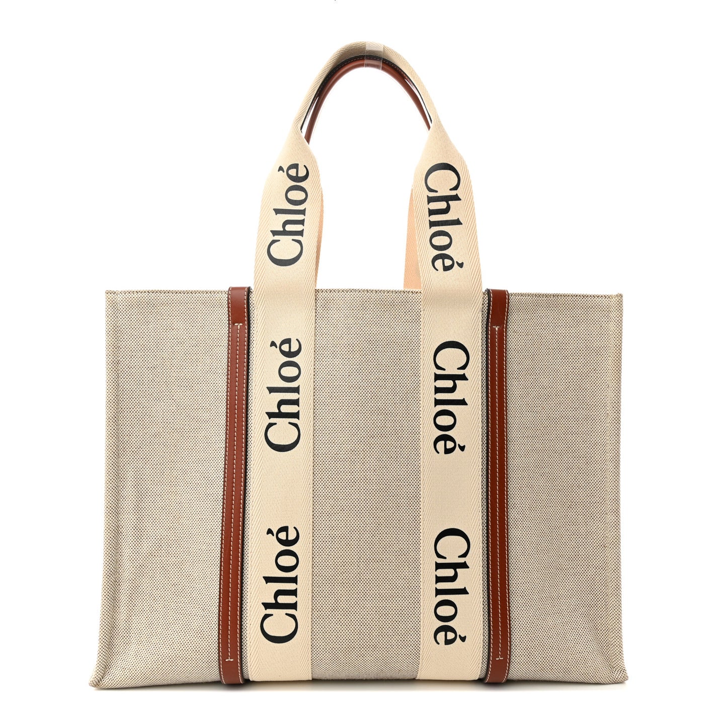 Cotton Calfskin Large Woody Ribbon Tote White Brown