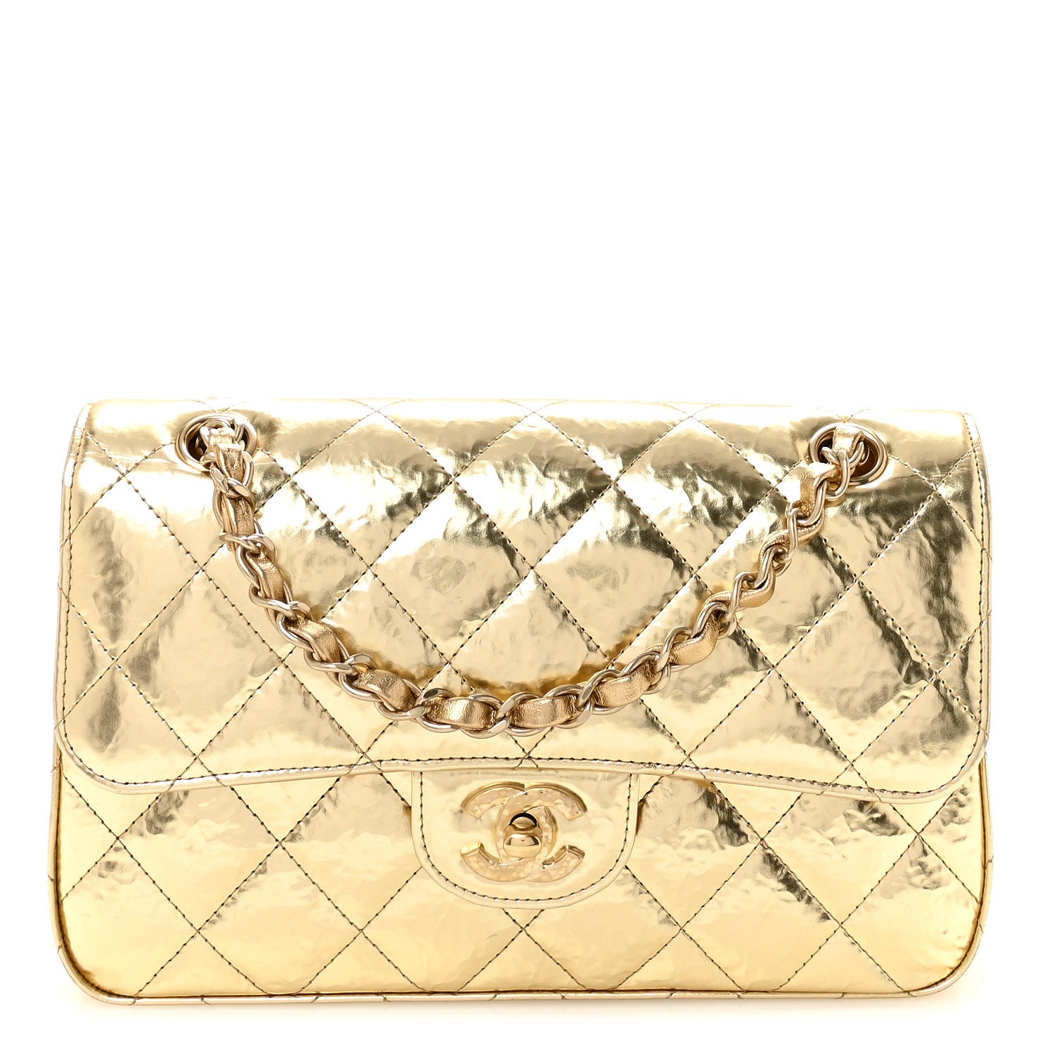 Chanel Hammered Metallic Calfskin Quilted Small Double Flap Gold 1 of 10