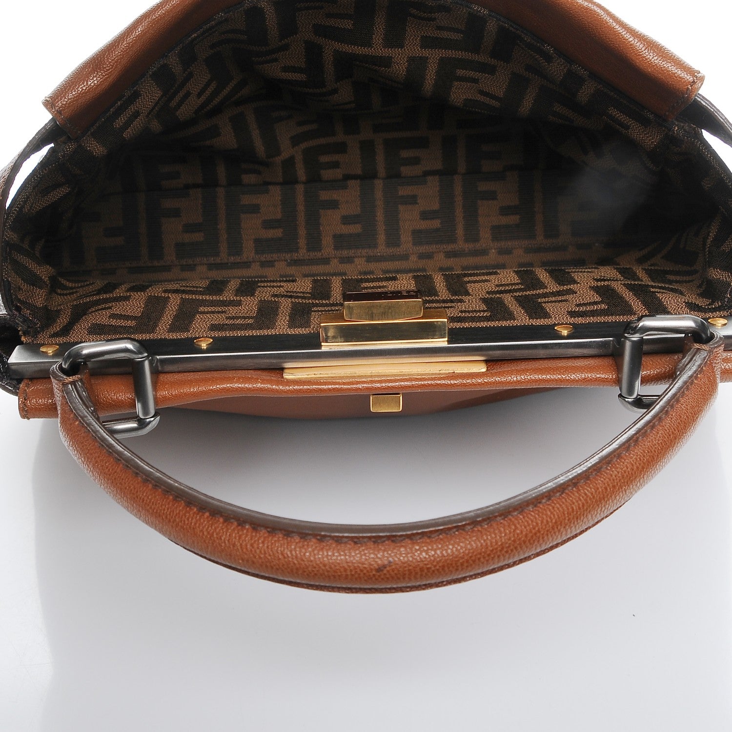 Fendi Goatskin Zucca Medium Peekaboo Iconic Satchel Cuoio Tobacco Moro 5 of 7