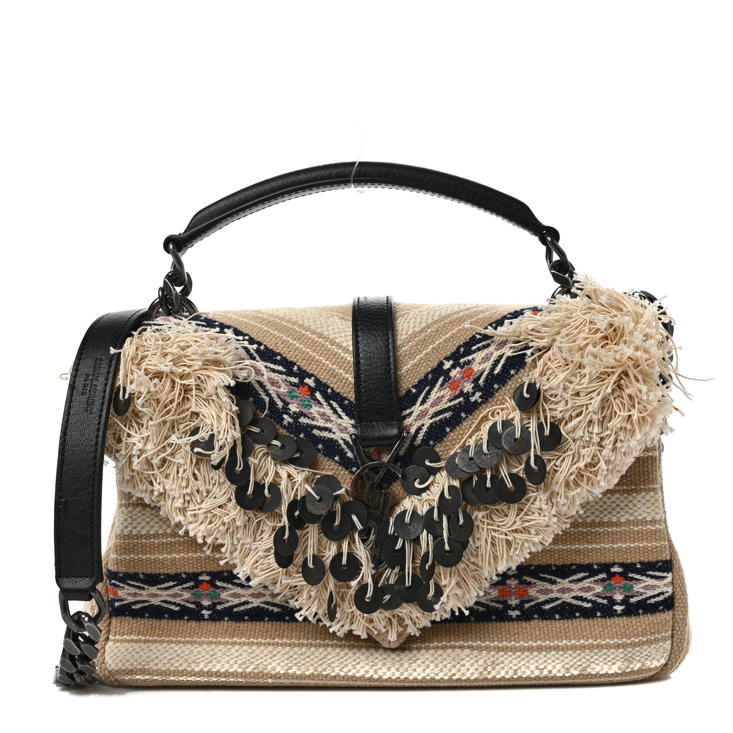 Berber Chevron Tassel Monogram Medium College Bag Black White