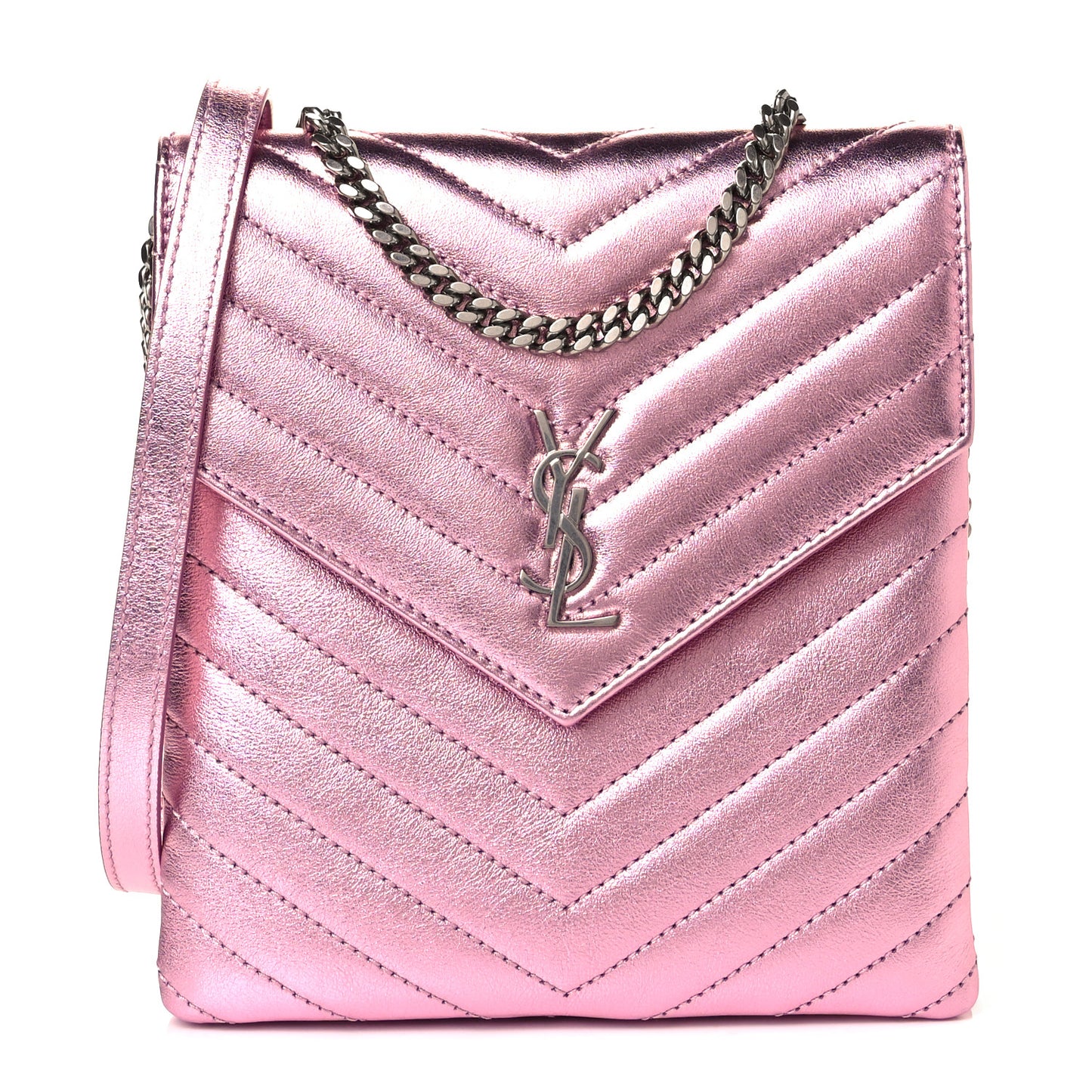 Metallic Lambskin Matelasse Monogram Double Flap Bag Azalea