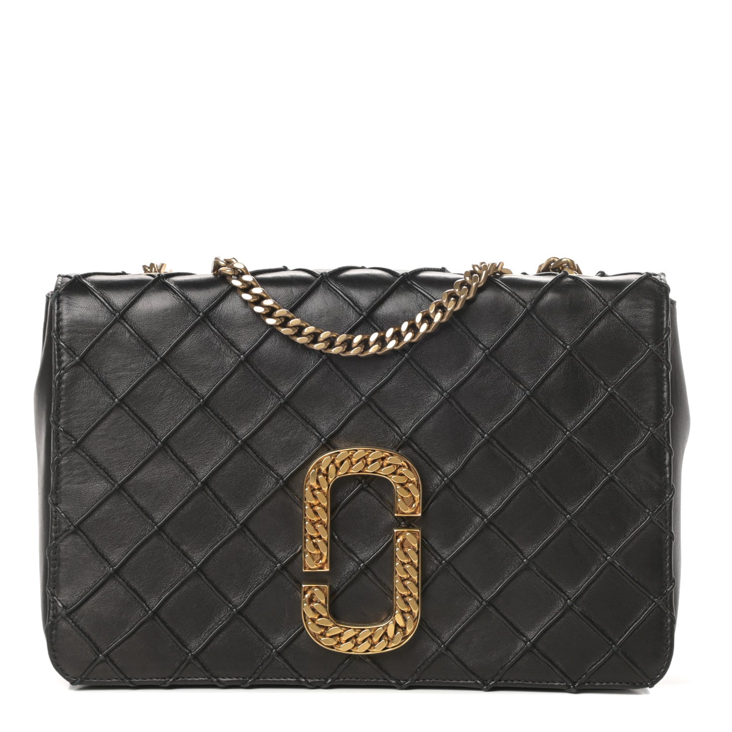 Natural Grain Calfskin Quilted Double J Quilted Bag Black