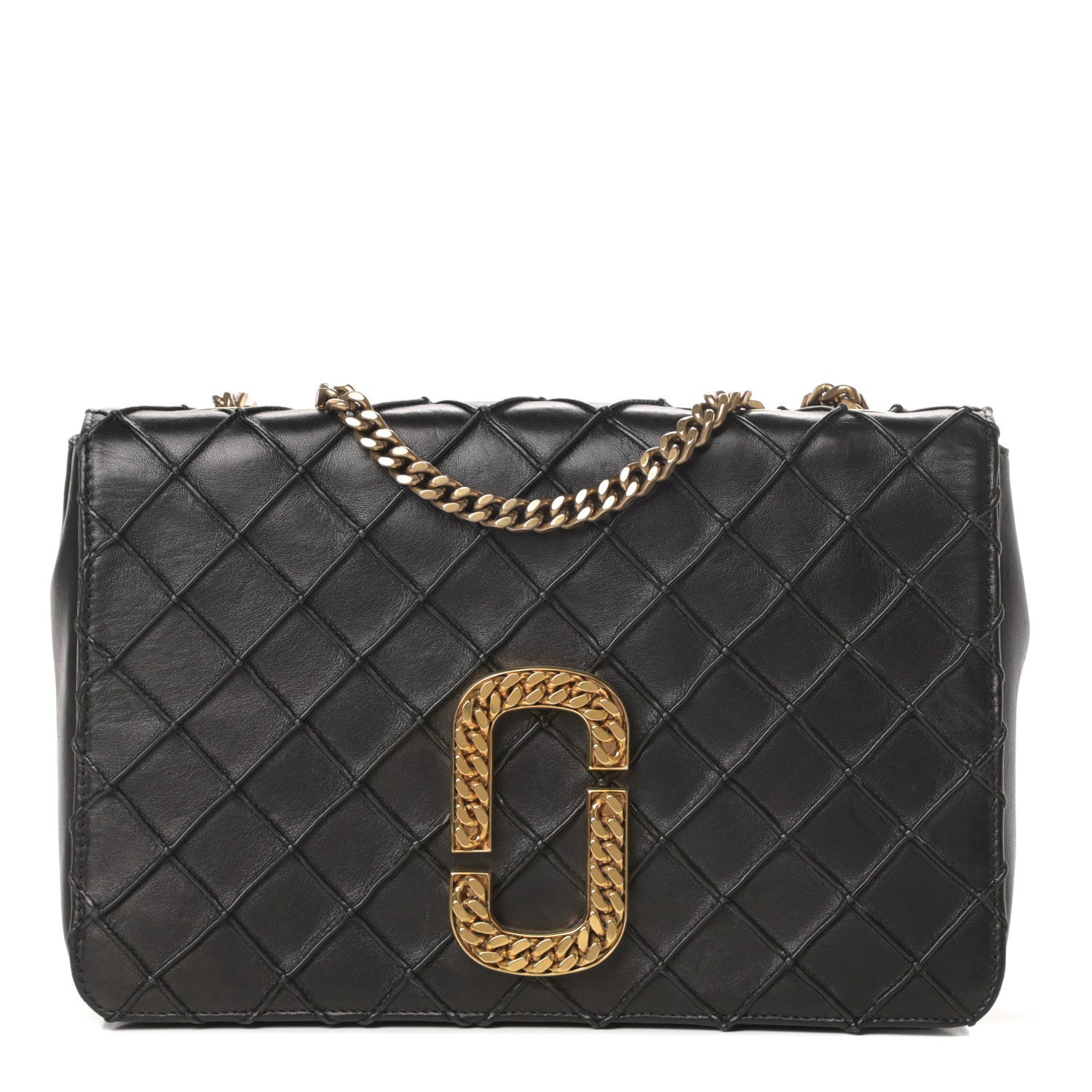 Marc Jacobs Natural Grain Calfskin Quilted Double J Quilted Bag Black 1 of 12