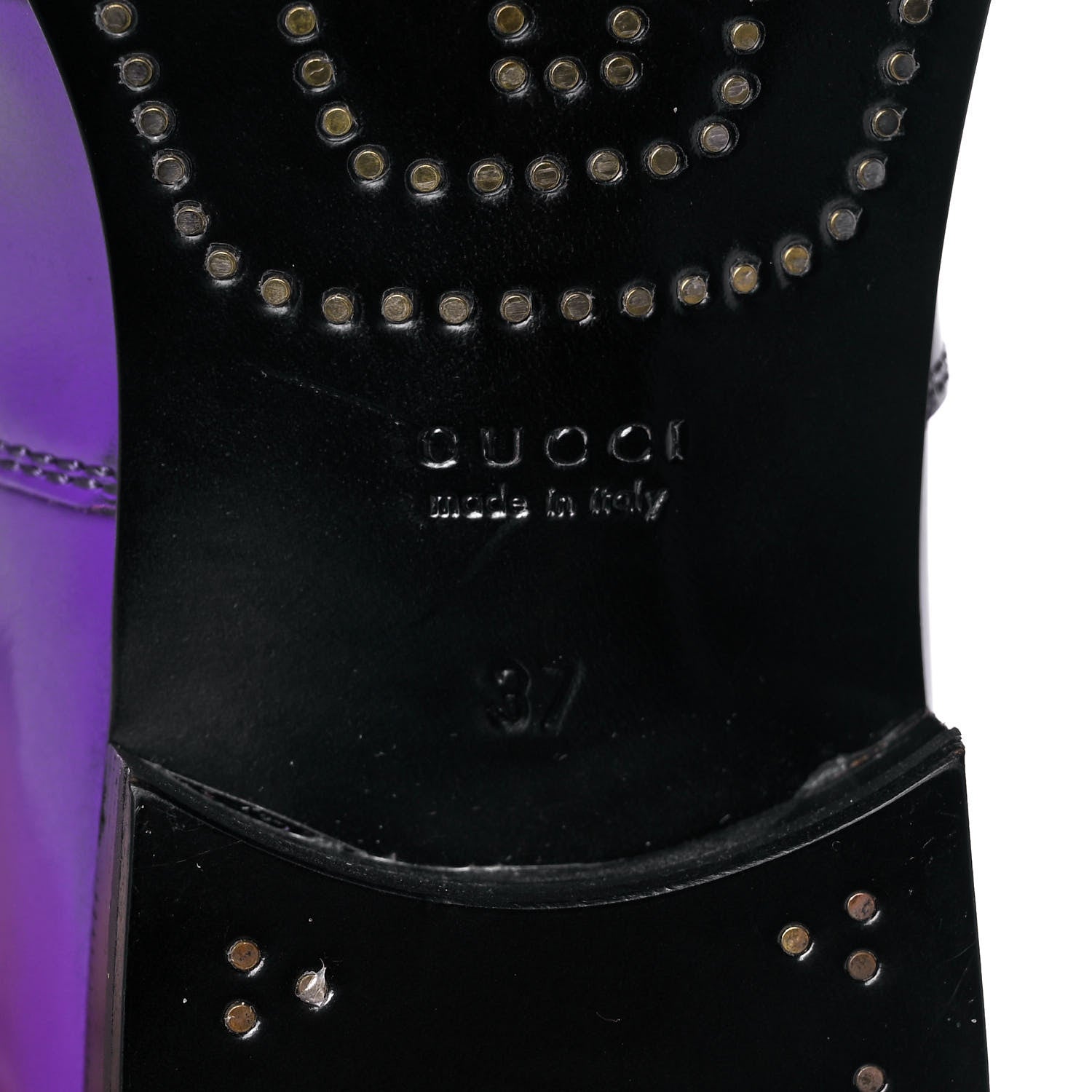 Gucci Cordovan Lux Ankle Boots 37 Shine Purple Black 6 of 11