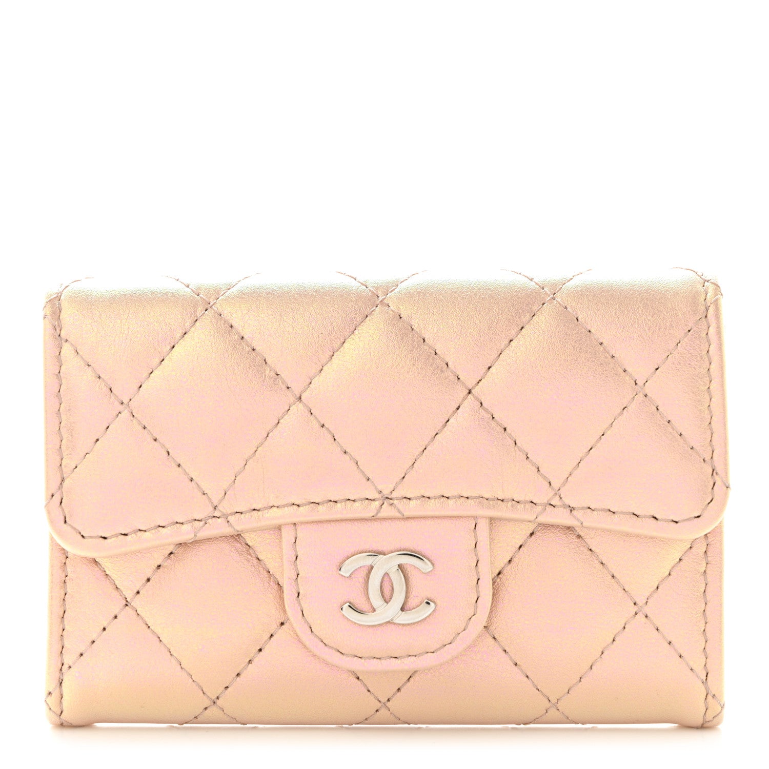 Chanel Iridescent Calfskin Quilted Flap Card Holder Wallet Pink 1 of 8