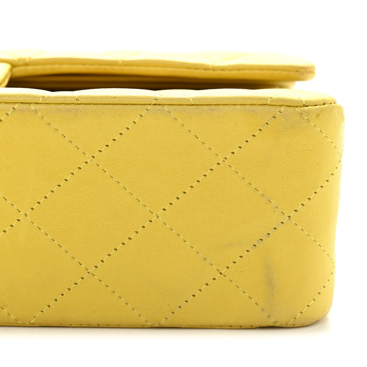 Lambskin Quilted Medium Double Flap Yellow